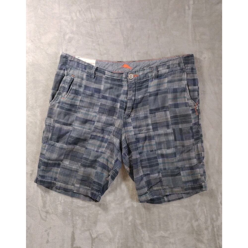 Tommy Bahama Athentic Shorts Mens 36 Blue Plaid 100% Cotton Beach Casual Summer